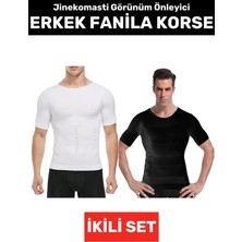 Jinekomasti Dik Duruş Düzeltici Göbek  Elastik Erkek Fanila Korse Siyah-Beyaz Ikili Set