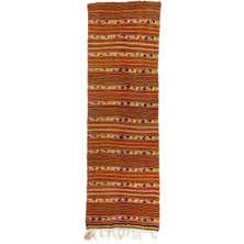 152 x 470  cm  El Dokuma Eski Çizgili Türk Kilimi. Düz Dokuma Yolluk Halı.  Yün