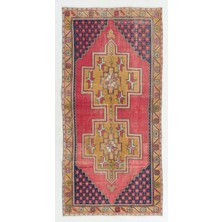 128 x 262  cm  Yünlü Eski El Düğümlü Türk Halısı, El Yapımı Halı