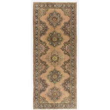 150 x 370  cm  Bej Eski Uşak Yolluk Halısı, El Yapımı Türk Koridor Halısı