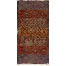 108 x 220  cm  Geometrik Tasarımlı Eski Yolluk Kilim. Düz Dokuma Mutfak Kilimi. Koridor Kilimi  Yün
