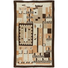 122 x 198  cm  Eski El Dokuması Kilim, Türünün Tek Örneği Geometrik Desenli 1970'LERDEN Kilim
