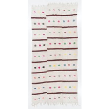 210 x 430  cm  Pembe Yeşil Turuncu Mavi Işlemeli Eski Yün ve Pamuklu El Dokuması Kilim