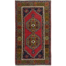 113 x 204  cm  Eşsiz Eski Köy Halısı, Bohem Tarzında El Yapımı Tribal Halı