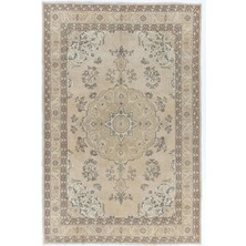 218 x 333  cm  Nötr Renklerde Güzel Eski Anadolu Halısı, Bej El Yapımı Halı