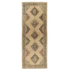 147 x 385  cm  Eski El Yapımı Uşak Yolluk Halı. Doğal Bej ve Kahverengi Yün Halı