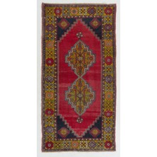 120 x 234  cm  Eski Anadolu Köy Halısı. Geleneksel Yün Halı, El Dokuması Halı