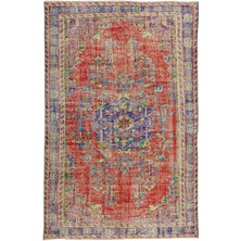 167 x 254  cm  Madalyon Desenli Eski El Düğümlü Halı, El Yapımı Hal, Yün ve Pamuktan Yapıldı