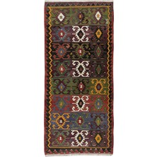 160 x 350  cm  Çok Renkli El Dokuması Eski Türk Kilimi