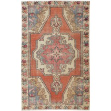 127 x 210  cm  Geleneksel Eski El Düğümlü Alan Halısı, Benzersiz Geometrik Desenli Halı