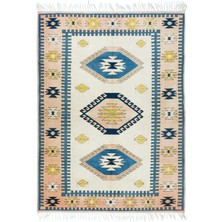 166 x 207  cm  Türkiye'den Üçlü Madalyon Desenli Modern El Dokuması Halı,  Yün