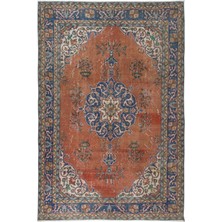 195 x 287  cm  Kırmızı ve Lacivert Madalyonlu Geleneksel Eski El Yapımı Türk Halısı