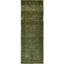130 x 340  cm  El Düğümlü Yeşil Koridor Halısı, Modern El Dokuması Yünlüyolluk Halısı