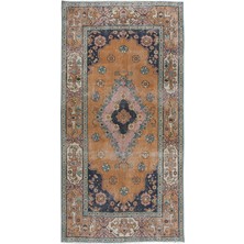 127 x 240  cm  Geleneksel Eski El Düğümlü Alan Halısı, Benzersiz Geometrik Madalyon Tasarımlı Halı