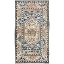 103 x 191  cm  Geleneksel Geometrik Desenli El Düğümlü Halı, Eski El Yapımı Pamuk Halı