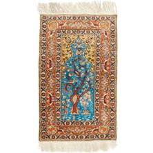 69 x 112  cm  Ince Ipek ve Metal Iplik Resimli Halı, Muhteşem Türk Duvar Asılı