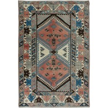 120 x 180  cm  Benzersiz Eski El Düğümlü Geometrik Desenli Türk Halısı, Tamamen Yünden Yapılmıştır