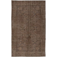 158 x 257  cm  Yenilenmiş Kahverengi El Yapımı Halı, Modern Yün ve Pamuktan Yapılmış Eski Halı