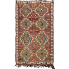 172 x 300  cm  Geometrik Desenli, Benzersiz Eski El Dokuma Türk Yünü Kilim 'düz Dokuma'