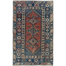 117 x 184  cm  Geleneksel Eski El Yapımı Madalyonlu Türk Alan Halısı, Renkli Benzersiz Halı