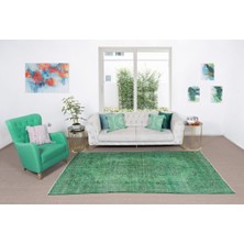 167 x 280  cm  El Dokuması Yeniden Boyanmış Eski Türk Halısı, Modern Yeşil El Yapımı Yünlü Halı