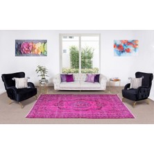 172 x 292  cm  El Dokuması Yeniden Boyanmış Eski Türk Halısı, Çağdaş Pembe El Yapımı Yünlü Halı