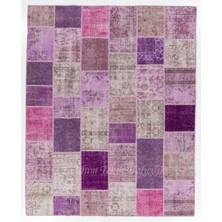 244 x 305  cm  Mor ve Pembe Renkli El Dokuması Patchwork Halı, Modern Halı