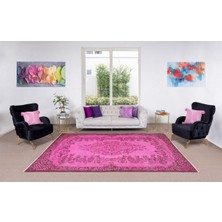 175 x 292  cm  El Dokuması Yeniden Boyanmış Eski Türk Halısı, Çağdaş Pembe El Yapımı Yünlü Halı