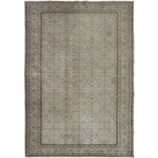 199 x 285  cm  Eski El Düğümlü Anadolu Uşak Bölge Halısı, Çiçek Desenli Bej, Yaklaşık 1960'LADAN