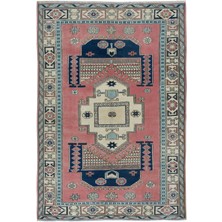 140 x 194  cm  Geometrik Desenli Eski El Dokuma Türk Bölge Halısı,  Yün