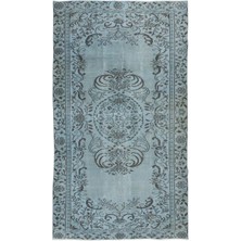 167 x 278  cm  Mavi El Yapımı Halı, Yenilenmiş Eski Halı, Yeniden Boyanmış Modern Halı