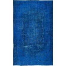 186 x 298  cm  Yenilenmiş Mavi El Yapımı Halı, Modern Yün ve Pamuktan Yapılmış Eski Halı