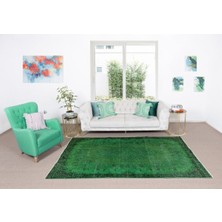 165 x 264  cm  El Dokuması Yeniden Boyanmış Eski Türk Halısı, Modern Yeşil El Yapımı Yünlü Halı