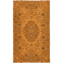 156 x 256  cm  Yeniden Boyanmış Turuncu El Dokuma Halı, El Yapımı Eski Halı