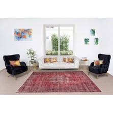 202 x 297  cm  El Dokuması Yeniden Boyanmış Eski Türk Halısı, Modern Kırmızı El Yapımı Yünlü Halı