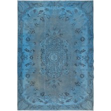215 x 306  cm  El Düğümlü Açık Mavi Halı, Modern El Dokuması Yün ve Pamuktan Yapılmış Alan Halısı