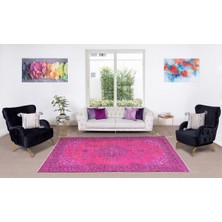 183 x 297  cm  Pembe Renkli Yünlü Halı Modern El Dokuması Yeniden Boyanmış Eski Anadolu Halısı