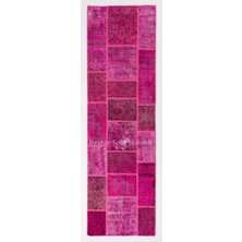 90 x 300  cm  Pembe Renkli El Dokuması Patchwork Yolluk