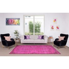 170 x 297  cm  El Dokuması Yeniden Boyanmış Eski Türk Halısı, Çağdaş Pembe El Yapımı Yünlü Halı