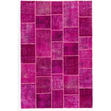 183 x 273  cm  Pembe Tonlarda, Modern, El Dokuması Patchwork Halı. El Yapımı Halı