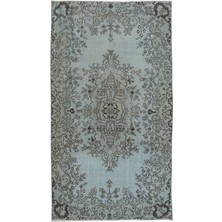 116 x 208  cm  Çağdaş Mavi Halı, El Düğümlü Mutfak Halısı, Çiçek Desenli Küçük Halı