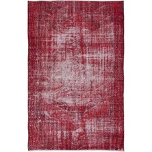 175 x 276  cm , Kırmızı El Yapımı Halı, Yenilenmiş Eski Halı, Yeniden Boyanmış Modern Halı