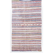 198 x 335  cm  Çizgili El Dokuma Eski Orta Anadolu Kilimi (Düz Dokuma),  Pamuk