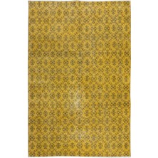 155 x 232  cm  Sarı Modern El Düğümlü Halı, Yenilenmiş El Dokuma Halı