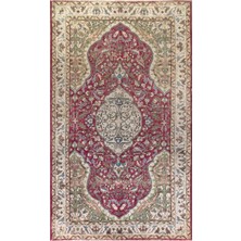 170 x 280  cm  Kırmızı ve Yeşil Tonlarda Eski Oryantal Halı. El Düğümlü Yün Halı. Yünlü Halı