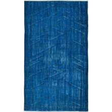 150 x 253  cm  Yeniden Boyanmış Mavi El Dokuma Halı, El Yapımı Eski Halı