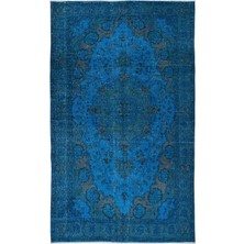160 x 273  cm  Mavi Renkli El Dokuması Halı, Yenilenmiş Modern Türk Halısı