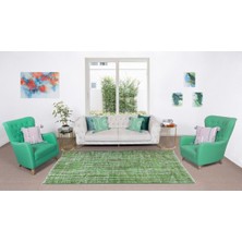 165 x 257  cm  El Dokuması Yeniden Boyanmış Eski Türk Halısı, Modern Yeşil El Yapımı Yünlü Halı