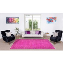 170 x 273  cm  El Dokuması Yeniden Boyanmış Eski Türk Halısı, Modern Pembe El Yapımı Yünlü Halı