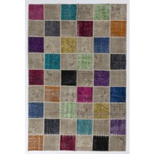 200 x 300  cm  Çok Renkli El Dokuması Patchwork Halı, Geometrik Desenli Patchwork